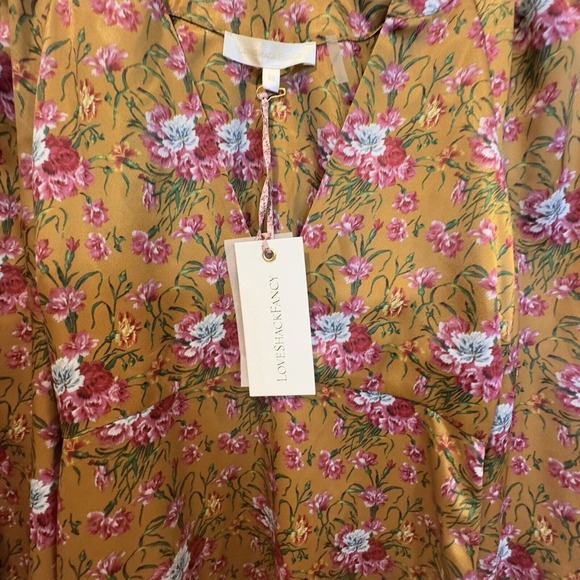 LoveShackFancy Floral Kinnear Satin V-neck Midi Ruby Goldmine Dress Size 00 - Picture 7 of 11